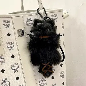 DlY Gothic Black Cat & Cute WhiteCatKevchain Kit -Handmade DlY materialpackage complete set Soft Plush Fabric,Plush Ornament BirthdayGift，Kawaii Car Keychain