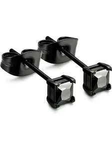 Stainless Steel Black Stud Earrings for Men Women 20G Cubic Zirconia Black Earrings Studs for Sensitive Ears Hypoallergenic CZ Surgical Steel Earrings Pierced 3-8mm Stud Earring Jewelry