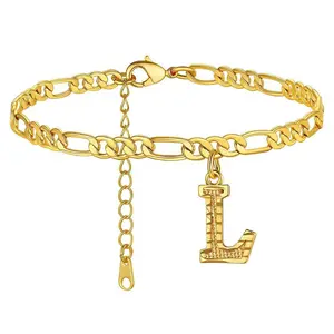 【PANG Jewelry】Sparkling Adjustable Ankle Chains For Women Custom Name Anklet Summer Foot Jewelry Trendy Cuban Link Anklet Minimalist Layering  a-z figaro chain