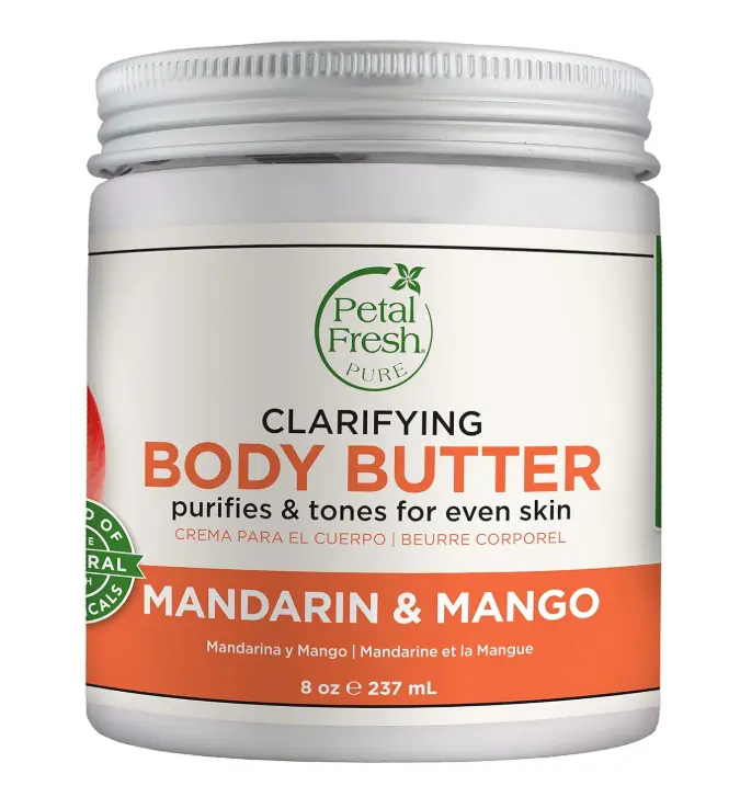 Petal Fresh Pure Mandarin & Mango Body Butter – Clarifying, Purifying & Toning Moisturizer with Organic Coconut, Argan & Shea Butter – Vegan, Natural Ingredients – 8 oz