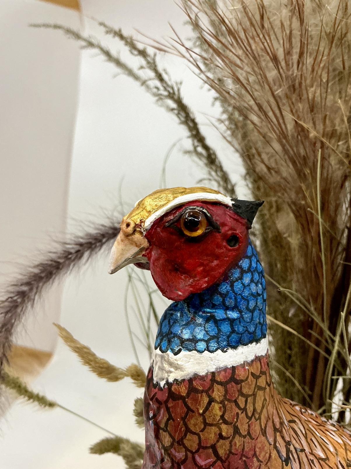 Hand made Ring neck pheasant. Animal lovers decoration, holiday’s gift of perfect home or office accent. One of a kind faux taxidermy table top elegant piece.