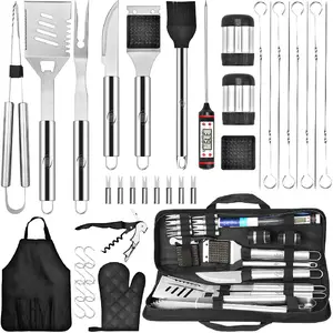 Grilling Accessories, Dad Gifts for Fathers Day, Heavy Duty Stainless Steel Grill Set BBQ Grill Accessories for Outdoor Grill with Meat Thermometer, Case and Apron