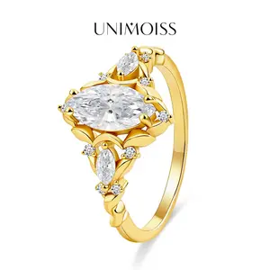 UniMoiss Vintage Marquise Cut Engagement Ring Moissanite Ring Jewelry Perfect Birthday Engagement Wedding Anniversary Christmas Gift