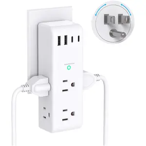 Surge Protector Outlet Extender with Rotating Plug, 6 AC Outlets & 4 USB Ports (2 USB-C), 1800J Wall Charger, 3-Sided Power Strip with Wide-Spaced Outlets for Home, Office & Travel