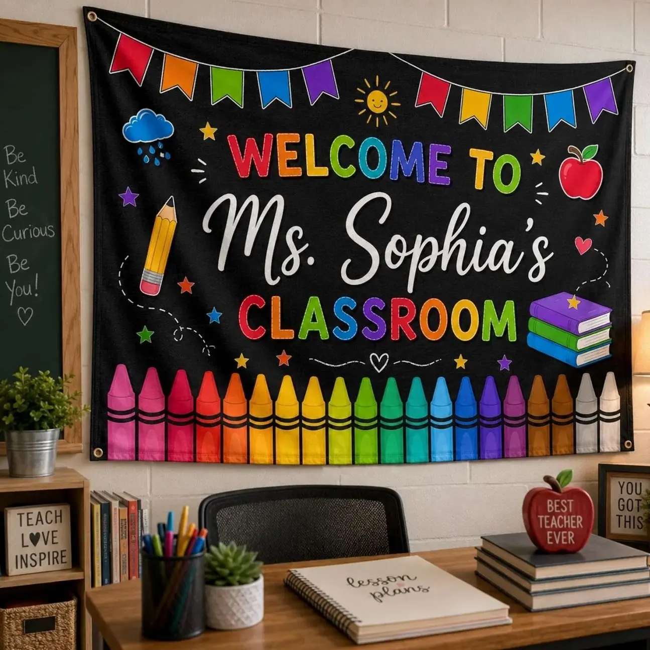 Personalized Teacher Tapestry, Custom Welcome Classroom Banner with Name, Back To School, First Day of School Gifts