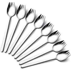 Sporks Stainless Steel, Salad Forks, 8 Pack 18/10 Stainless Steel Sporks, 7.4 Inches Long Handle Dessert Spoons, Ice Cream Spoons Fork Reusable Fruit Appetizer Dessert Forks for Household Use Cutlery Tableware