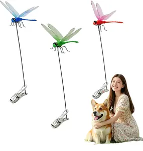 6-Piece Realistic 3D Dragonfly Garden Stakes, Clip-On Bug Repellent Outdoor Ornaments, Hummingbird-Attracting Garden Inserts (Red, Green, Blue)