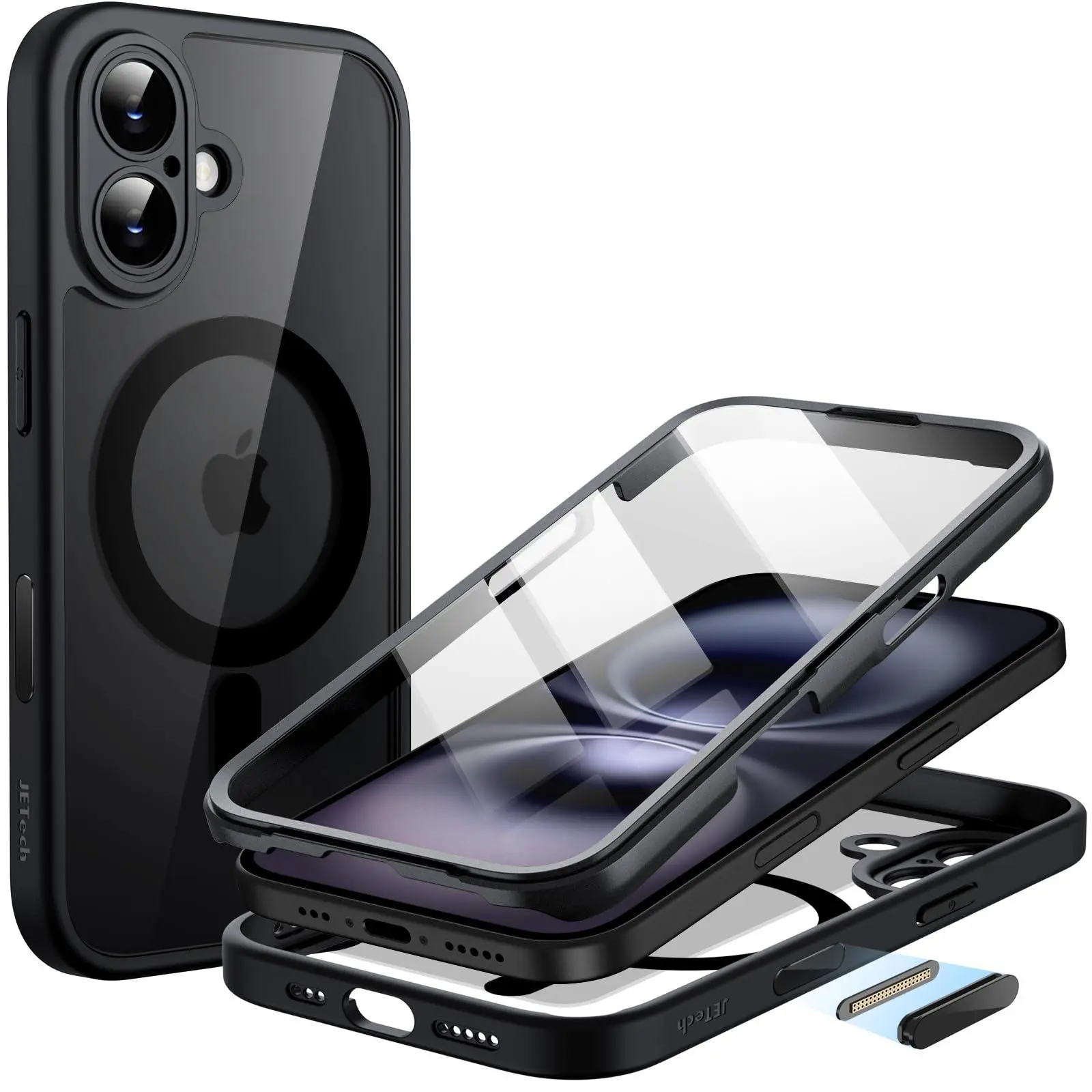 JETech Case for iPhone 16 Series with Built-in Tempered Glass Screen Protector and Camera Control Button, Compatible with MagSafe, 360 Degree Full Body Cover