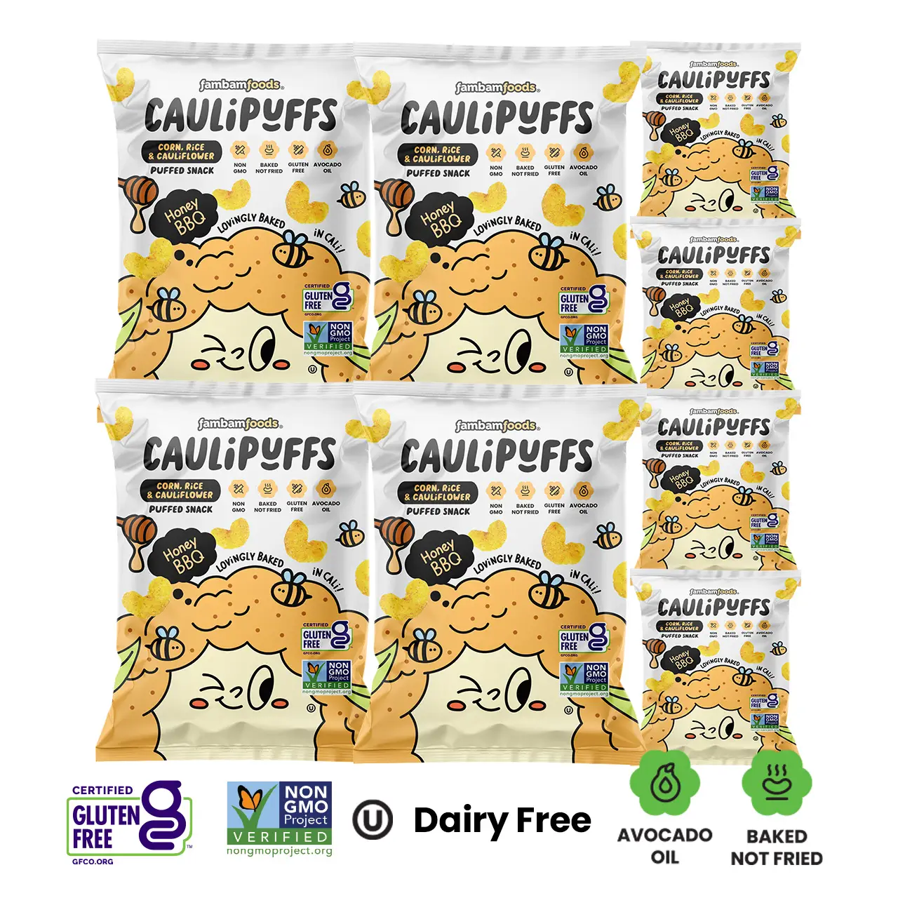 CauliPuffs Honey BBQ Big Bundle - 4 Large Bags + 4 Small Bags