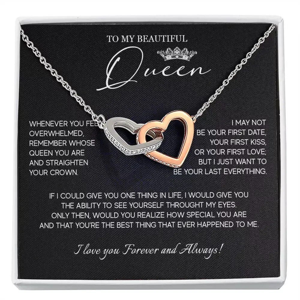 Women's Elegant Gold-Plated Queen Pendant Necklace with Cubic Zirconia Crystals, Adjustable Chain, Anniversary Gift with LED Spotlight Box, Female