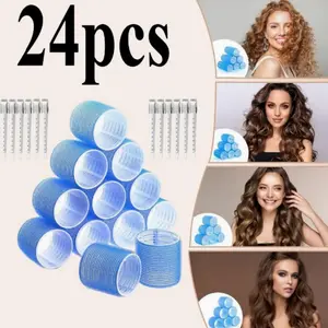 24pcs Self-adhesive Hair Curlers and Clip Set,12pcs Set of Large Self-adhesive Curling,12pcs Duckbill Clips, for Thick Thin Long Medium Short Hair Bangs DIY Hairdressing Tool, Professional Heat Conductivity, Long Lasting Hold for Voluminous Waves ﻿