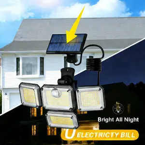 Solar Motion Sensor Outdoor Light 333 LEDs 4-Head Remote-Controlled Waterproof IP65 Wall Lamp 3 Modes for Exterior Walls Pathways Dusk to Dawn Energy-Efficient