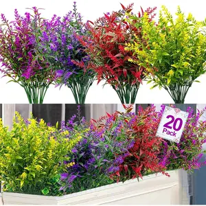 Artificial Lavender Flower, Faux Flower, Decorative Flowers, UV Resistant Shrubs, Faux Plastic Greenery for Indoor Outside Hanging Plants Garden Porch Window Box Home Wedding Farmhouse Decor, Fruit, Decorative Flower Arrangement