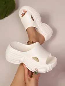 Trendy High-Heeled Wave Sole Sandals for Women, Higher Platform Sandals, Versatile Slip-On Design, Enhances Height & Slimming Effect, Perfect for Outdoor Wear