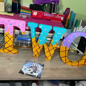 Custom Painted 6 Inch Standing Letter or Number Blocks - Assorted Colors with Unique Designs, Wooden Blocks for Events