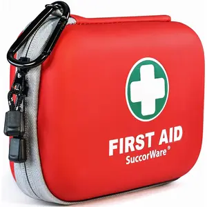 150 Pieces Mini First Aid Kit - Small Medical Kit with Hard Shell - Emergency First Aid Kit for Car, Travel, Home, Outdoor, Office, Camping, Hiking (Red)