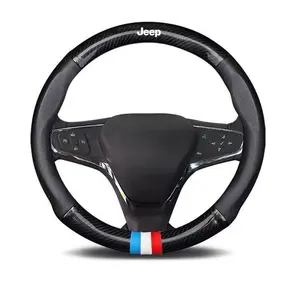 High Quality Car Anti-Slip Steering Wheel Cover Carbon Fiber Leather Booster Cover for Jeep Grand Cherokee Wrangler Renegade Patriot Commander Compass Wagoneer Accessories