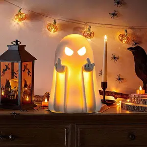 Halloween Middle Finger Ghost Statue, Cute Resin Ghost Figurine, Indoor Decoration, Home Desk Party Decor Gift for Friends Family