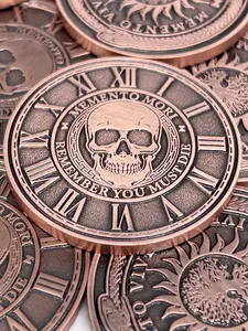 Memento Mori Medallion Stoicism Gift Amor Fati Metal Copper Color Token EDC Challenge Stoic Reminder Pendant Momento Mori Gift for Daily Stoic Practice Memento Vivere Skull