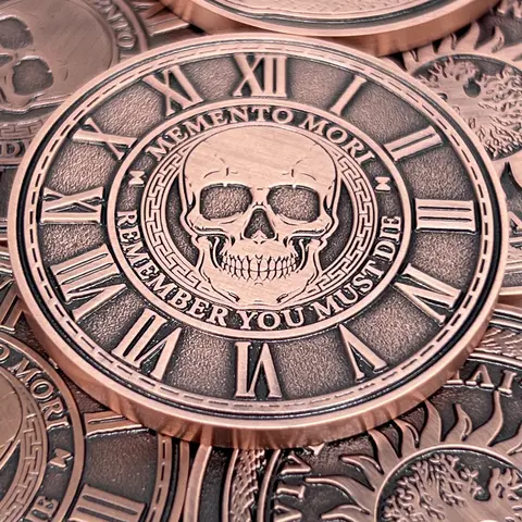 Memento Mori Medallion Stoicism Gift Amor Fati Metal Copper Color Token EDC Challenge Stoic Reminder Pendant Momento Mori Gift for Daily Stoic Practice Memento Vivere Skull