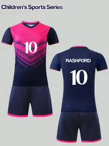 Boys' football sports suit, featuring a pink-blue gradient ripple jersey + shorts set, with the "RASHFORD 10" logo. It is suitable for both sports and casual occasions, making it an excellent choice for outdoor activities.