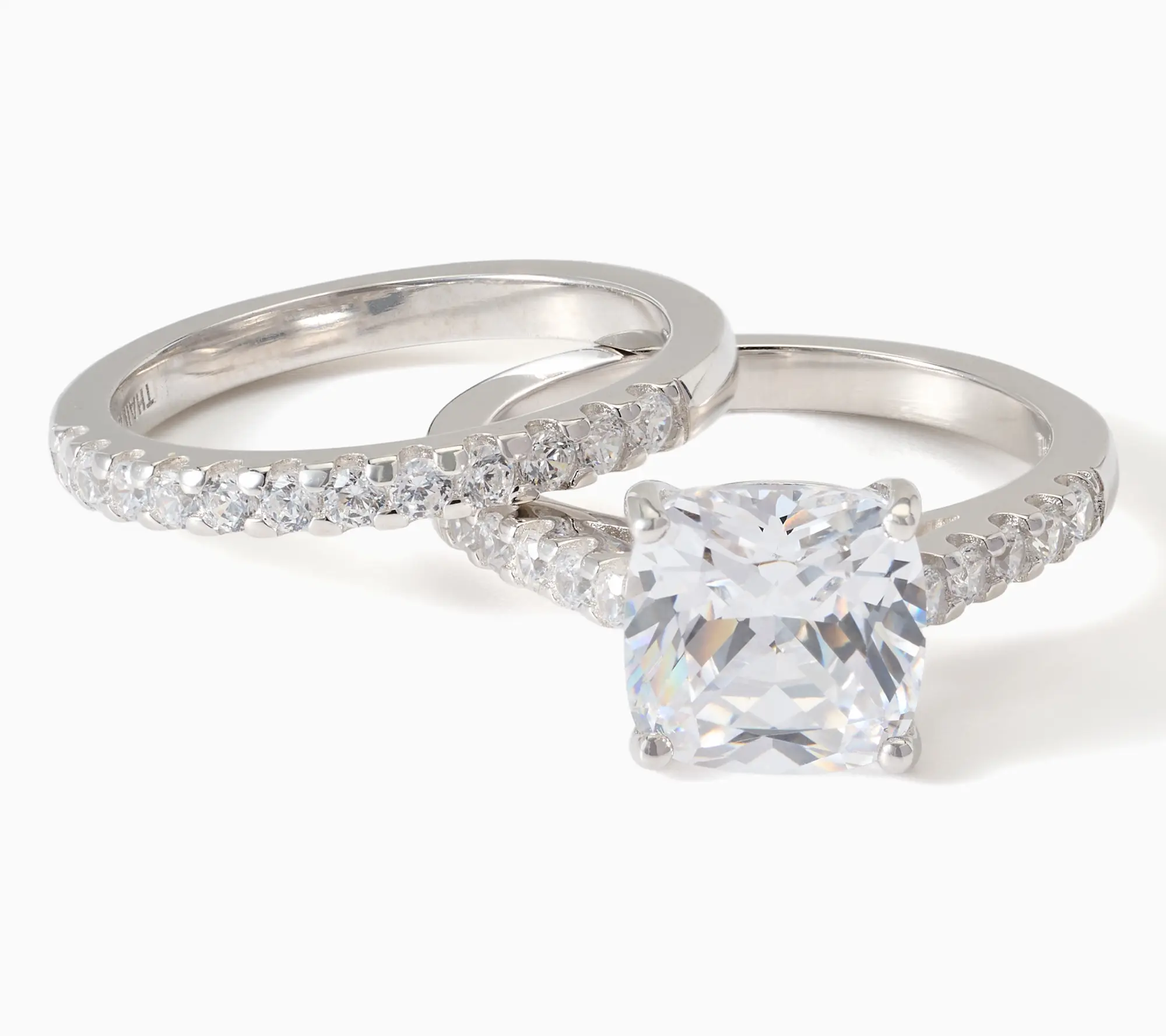Diamonique Classics Cushion Cut Solitaire & Pave Ring Set