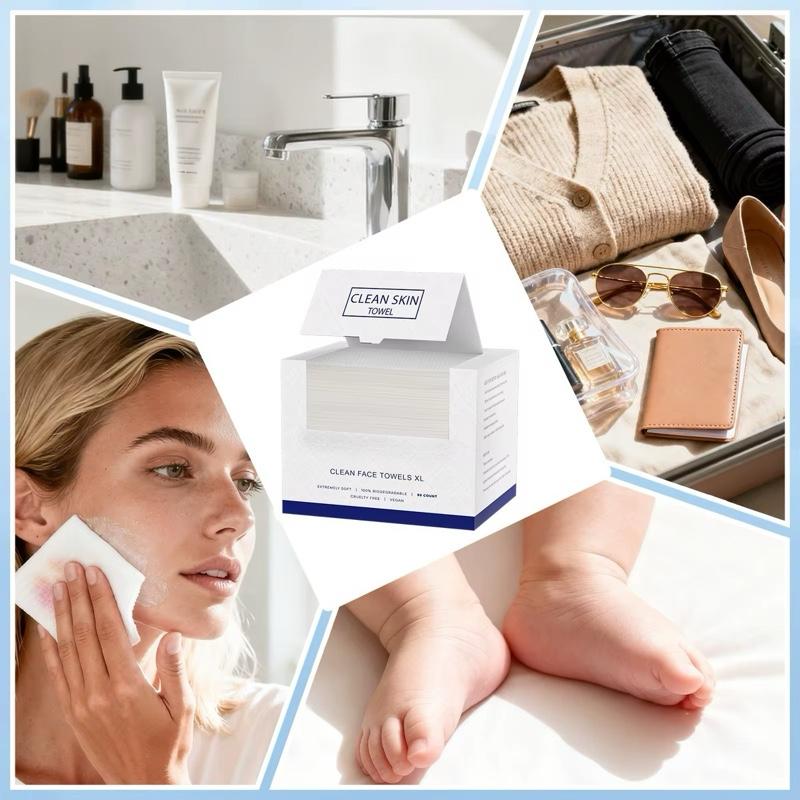 Clean Skin Cleaning Towels XL, USDACertifiedBiobased, ClinicallyAccepted, MakeupRemoval, SensitiveSkincare, 50 Count Resealable Pack, FacialWipes, Cleansing Cleanser, Dry Face Wipe