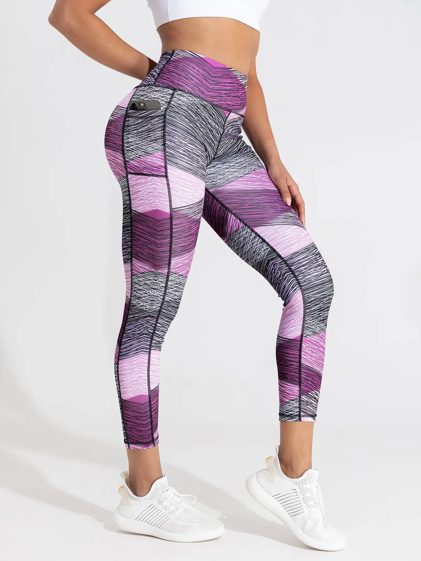 Women's Sporty Fitness Tight Bottoms, Activewear Bottoms, Geometric Print Comfortable Yoga Pants, Knitted Sports Pants, Gym Tights, Ideal for Workout and Daily Wear, Athleisure Fitness Pants
