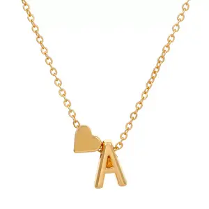 European and American fashion heart-shaped necklace with 26 English letters, simple and versatile, heart-shaped short collarbone chain