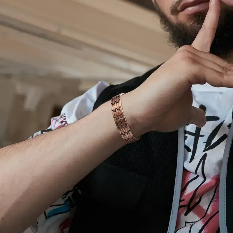 Men's copper magnetic bracelet, with executive magnet, adjustable fit, size tool, solid copper and black enamel design, support wearable Men's copper magnetic bracelet, with executive magnet, adjustable fit, size tool, solid copper and black enamel design, support wearable