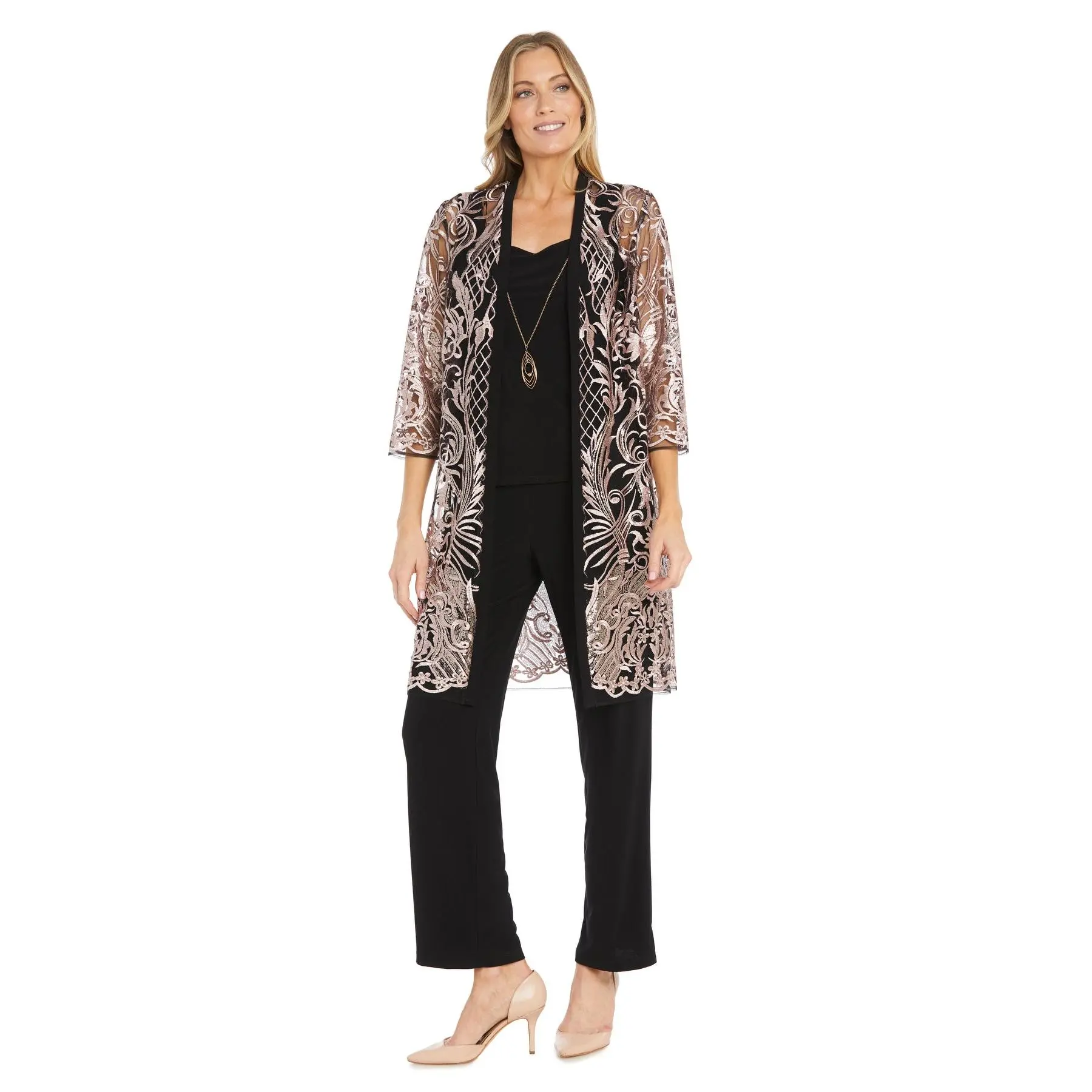 Sequined Embroidered Lace Pantsuit
