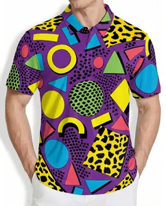 80s Pattern Aloha Polo Shirt for Men, Fun Hawaiian Style, Casual Shirt for Summer