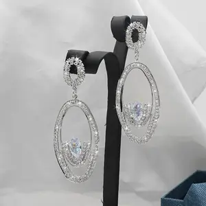 2024 New Luxury Unique Long Chain Hanging Earrings For Women Crystal Big Dangle Earring Wedding Jewelry Statement Pendientes
