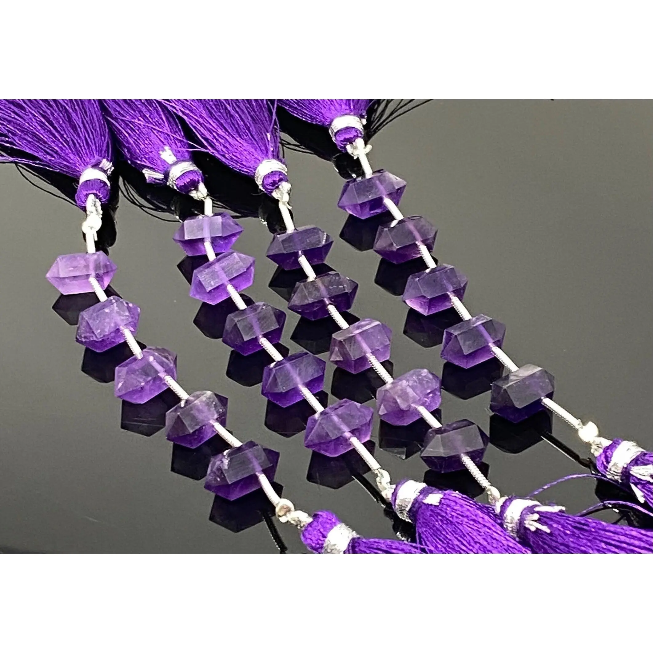 5 Pcs Amethyst Double Terminated  Beads, Hand Carved Amethyst Gemstone Fancy Shape Beads for Wire Wrapping, 6x12mm