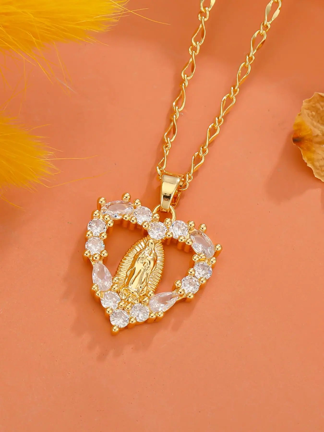 Elegant Rhinestone Decorated Heart & Cross Pendant Necklace, Fashion Matching Jewelry for Party, Daily Clothing Decor, Trendy All-match & Exquisite Je