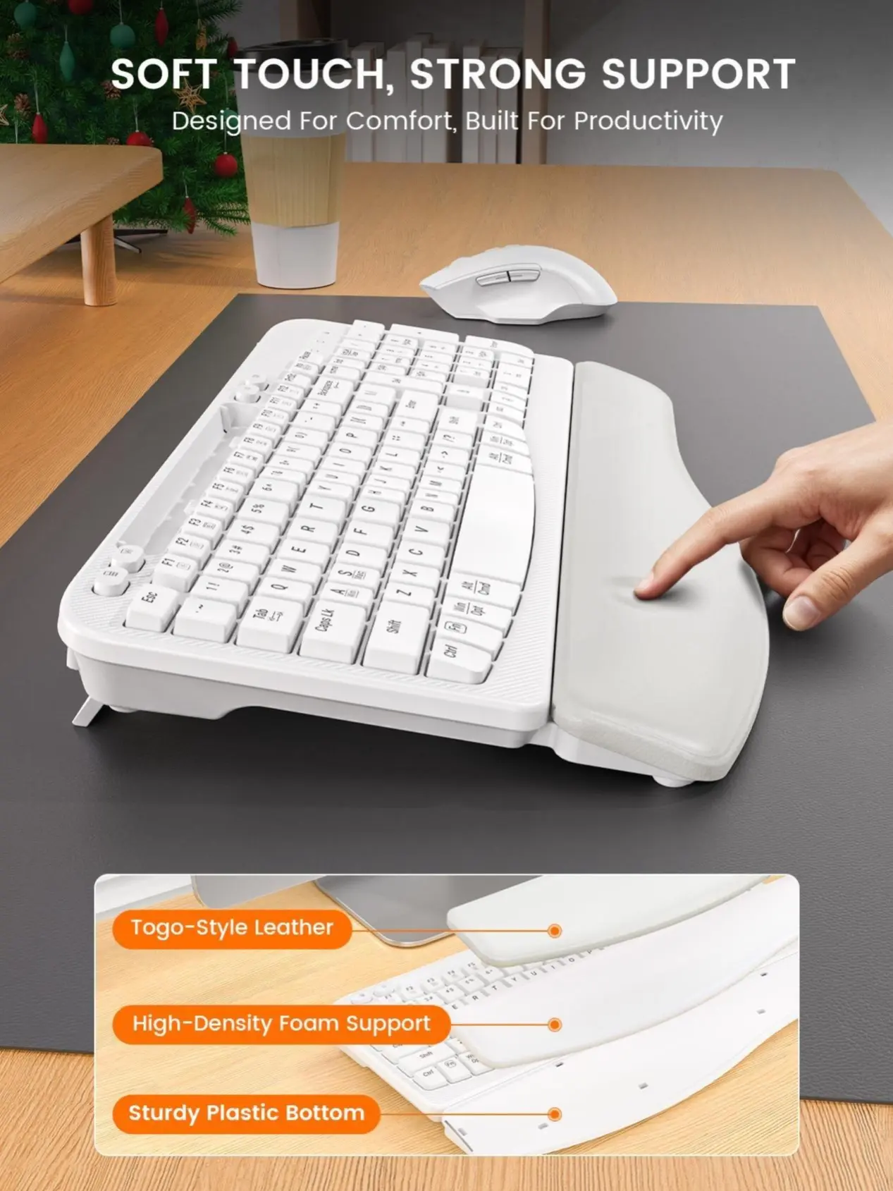 SABLUTE MA22 Cordless Keyboard & Mouse Set, Contour Ergonomic Palm Grip Combo with Wave Keys, Cushioned Palm Rest, Rechargeable Type-C, Phone Holder, Silent Switches Cordless Mouse, 99% Device Compatibility (Non-Bluetooth), Palm Grip Keyboard & Mouse Comb