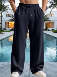 Men's Relaxed Corduroy Casual Pants, Comfortable Drawstring Waist Wide Leg Trousers for Daily Leisure