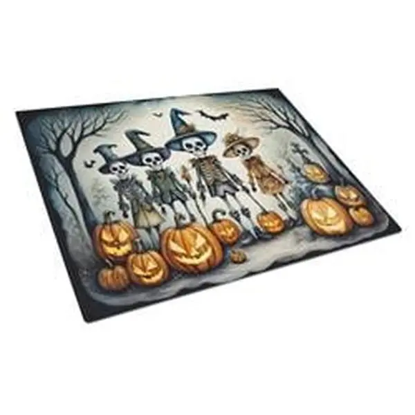 15 x 12 in. Decorative Tempered Chopping Board - Large Non-Slip Round Glass Board with Printed Unisex Calacas Skeletons for Spooky Halloween Kitchen Use, Adult, Tempered Chopping Boards