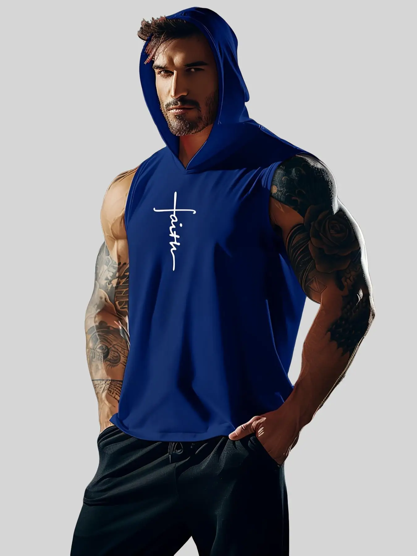 Sporty Men's Letter Print Hooded Sports Vest, Regular Fit Sport Quick Drying Breathable Tank Top for Gym Workout Running, Sportswear for Men, Fall Out