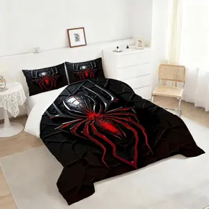 2/3Pcs Futuristic Spider Comforter Set, Stylish Metallic Bedding Set with Tech-Inspired Design, Perfect for Modern Bedroom Decor, Vivid Colors and Eye-Catching Details for Ultimate Fan Experience. 1 or 2 Pillowcase No Pillow Core