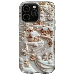 Snowy Gingerbread Village 3D Printed Phone Case, Christmas Phone Cover, Gingerbread Cookie Gift, Compatible with iPhone 17/16/15/14/13/12/11 Pro Max/Plus and Samsung Galaxy S23FE/22/23/24/25. Perfect for gifting to friends.