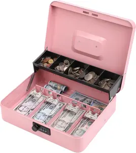 Pink Cash Box with Lock & Tray – XL Metal Register