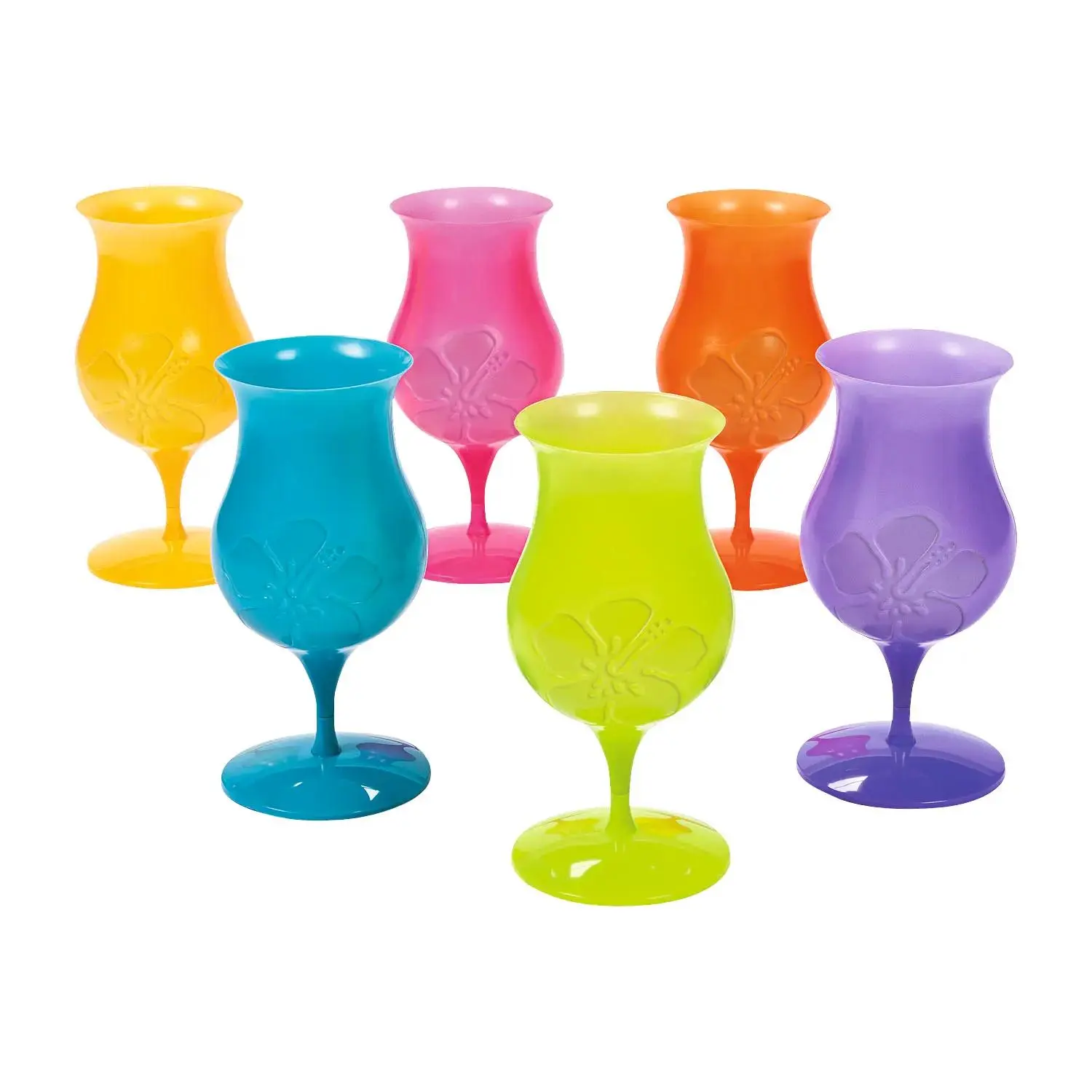 7" 16 oz. Tropical Reusable BPA-Free Plastic Hurricane Glasses - 12 Ct.