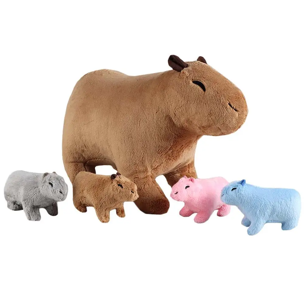 Stuffed Animal Toy Set, 1 Count Simulated Animal Capybara Plush Toy with 4 Counts Baby Capybara Plush Dolls, Funny Simulated Capybara Family Toy, Home