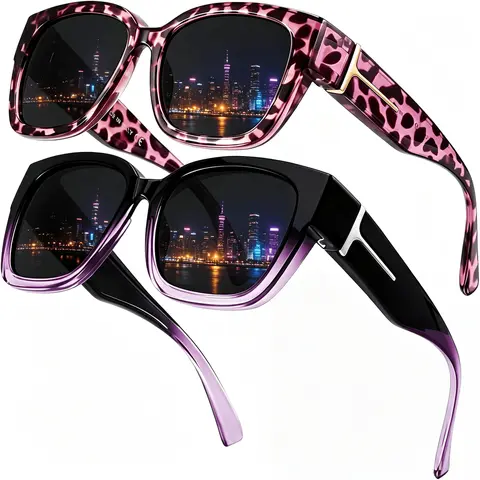 【FitOver Sunglasses】Women's Fit Over Prescription Sunglasses - Oversized Square Full-Rim Plastic Frames Mirrored Polarized , UV400 Protection, Trendy Sunglasses, Unisex Fashion Accessory for Summer Wins, Accessories for Women The Choice of Gifts