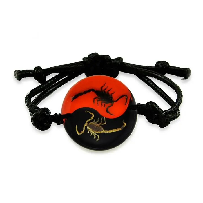 Real Scorpion Ying Yang Bracelet Black and Red w/ No Dots