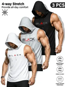 Men's Summer Casual Athletic Hooded Tank Top Set, Sporty '' Letter Pattern, Fashionable Daily Wear, Essential for Outdoor Activities, Activewear