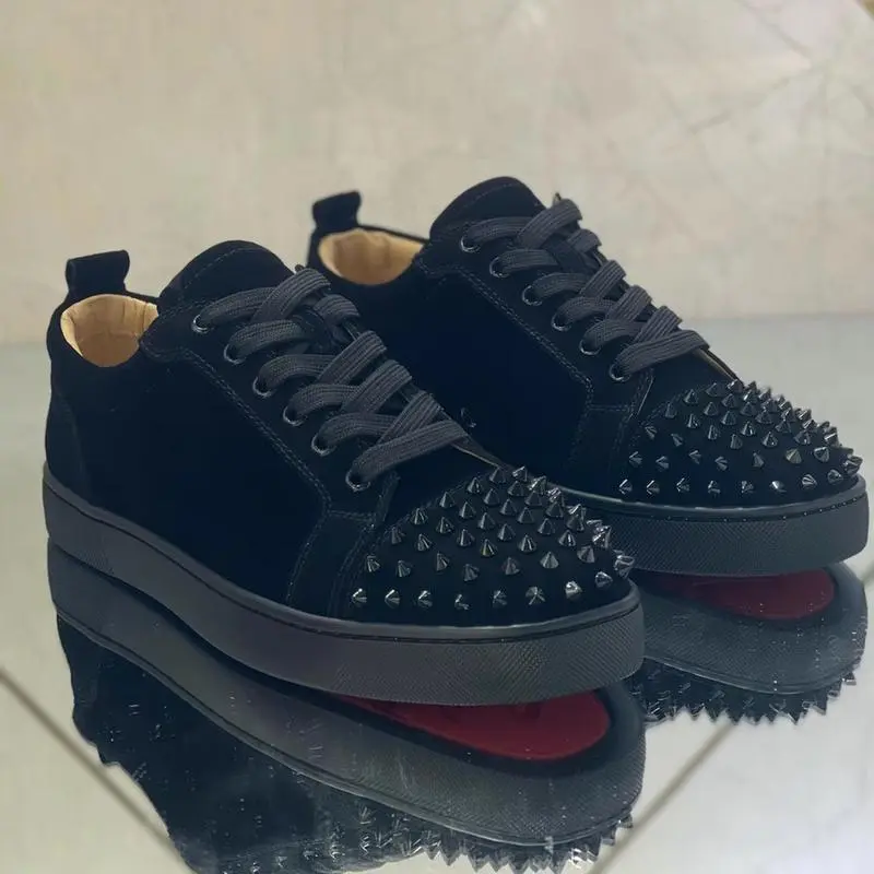 Men's Low-Cut Black Velvet Studded Detail Lace-Up Sports Shoes - All Seasons, Red-Soled, Comfortable, Fashionable, Multifunctional for Sports & Walk (Skateboarding Footwear)