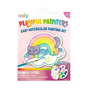 Playful Painters Easy Watercolor Painting Kit - Rainbow Cuties - 12 Cards 12 Palettes 1 Paintbrush