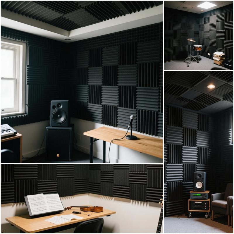 12/24/48PCS Black/White Acoustic Foam Panel Wedge Studio Soundproofing Wall Tiles, Sound Absorbing Panels For Ceiling Reading Room Meeting Room Study Library Club Cinema Music 12"X12"X1"